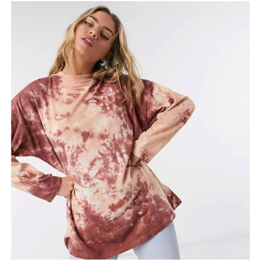 We The Free Free People Tie Dye Long Sleeve Oversized Tee Brown Tan XL